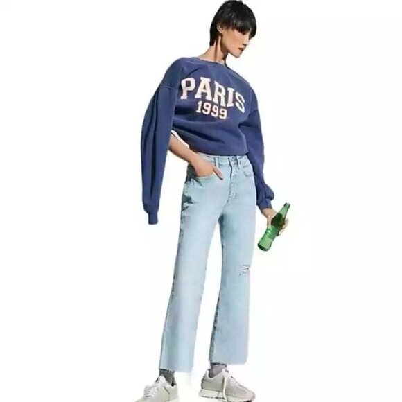 Frame Denim Denim - NWT FRAME Le Jane Crop High Rise Straight Distressed Denim- Temecula Rip- Sz 34